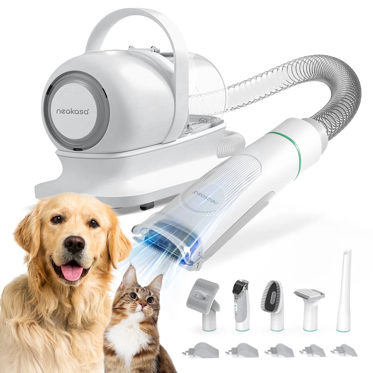 Neabot P1 Pro Dog Grooming Kit with Vacuum, 5-In-1 Low-Noise Pet Clippers, Deshedding Brush