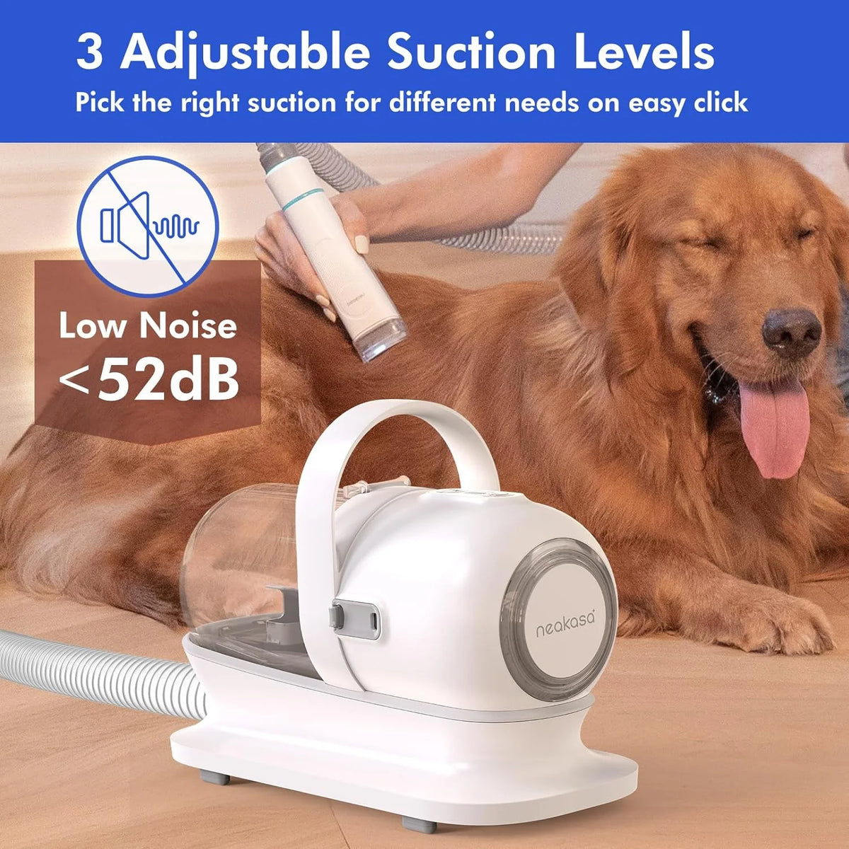 Neabot P1 Pro Dog Grooming Kit with Vacuum, 5-In-1 Low-Noise Pet Clippers, Deshedding Brush