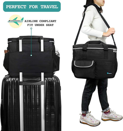 Ultimate Dog Travel Bag Organizer - Black Medium Tote with Food Containers & Collapsible Bowls