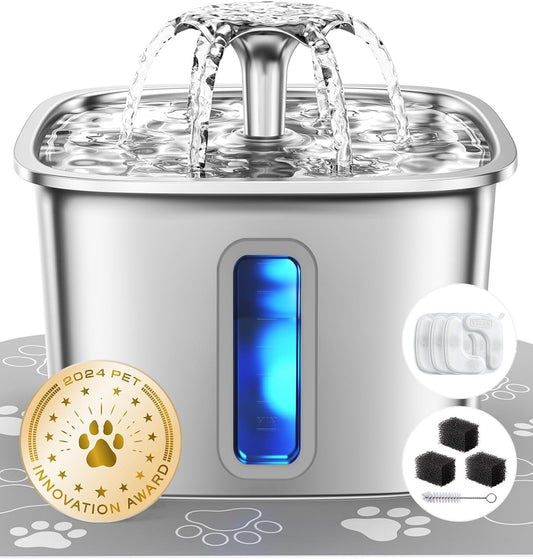 Revolutionary Stainless Steel Pet Fountain - Keep Your Cats and Dogs Hydrated with 108 Oz Capacity!