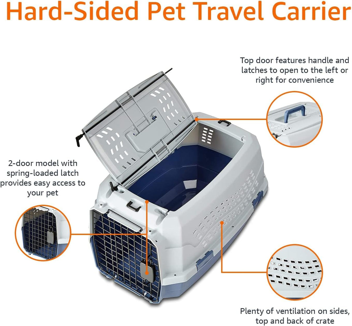 Ultimate Gray & Blue 2-Door Top-Load Pet Carrier for Safe and Comfortable Travel with Your Dog or Cat