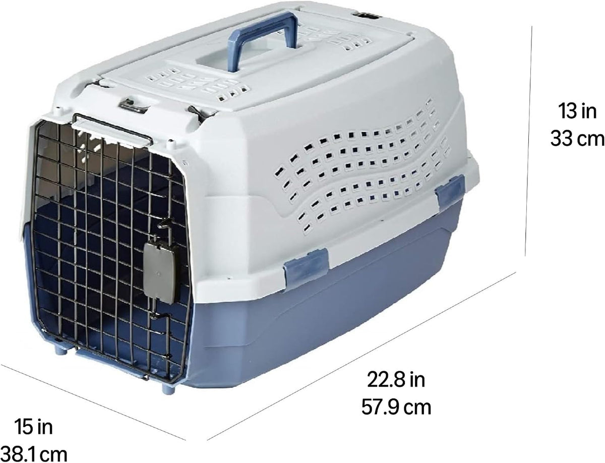 Ultimate Gray & Blue 2-Door Top-Load Pet Carrier for Safe and Comfortable Travel with Your Dog or Cat