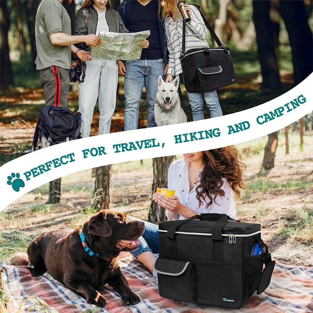 Ultimate Dog Travel Bag Organizer - Black Medium Tote with Food Containers & Collapsible Bowls
