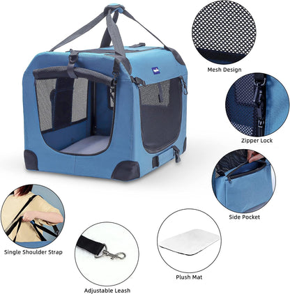 Portable Collapsible Pet Crate, 24" Soft Pet Crate for Car Travel