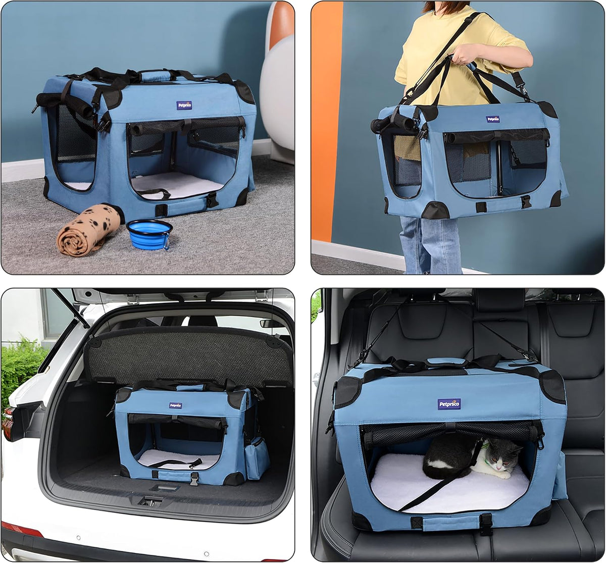 Portable Collapsible Pet Crate, 24" Soft Pet Crate for Car Travel