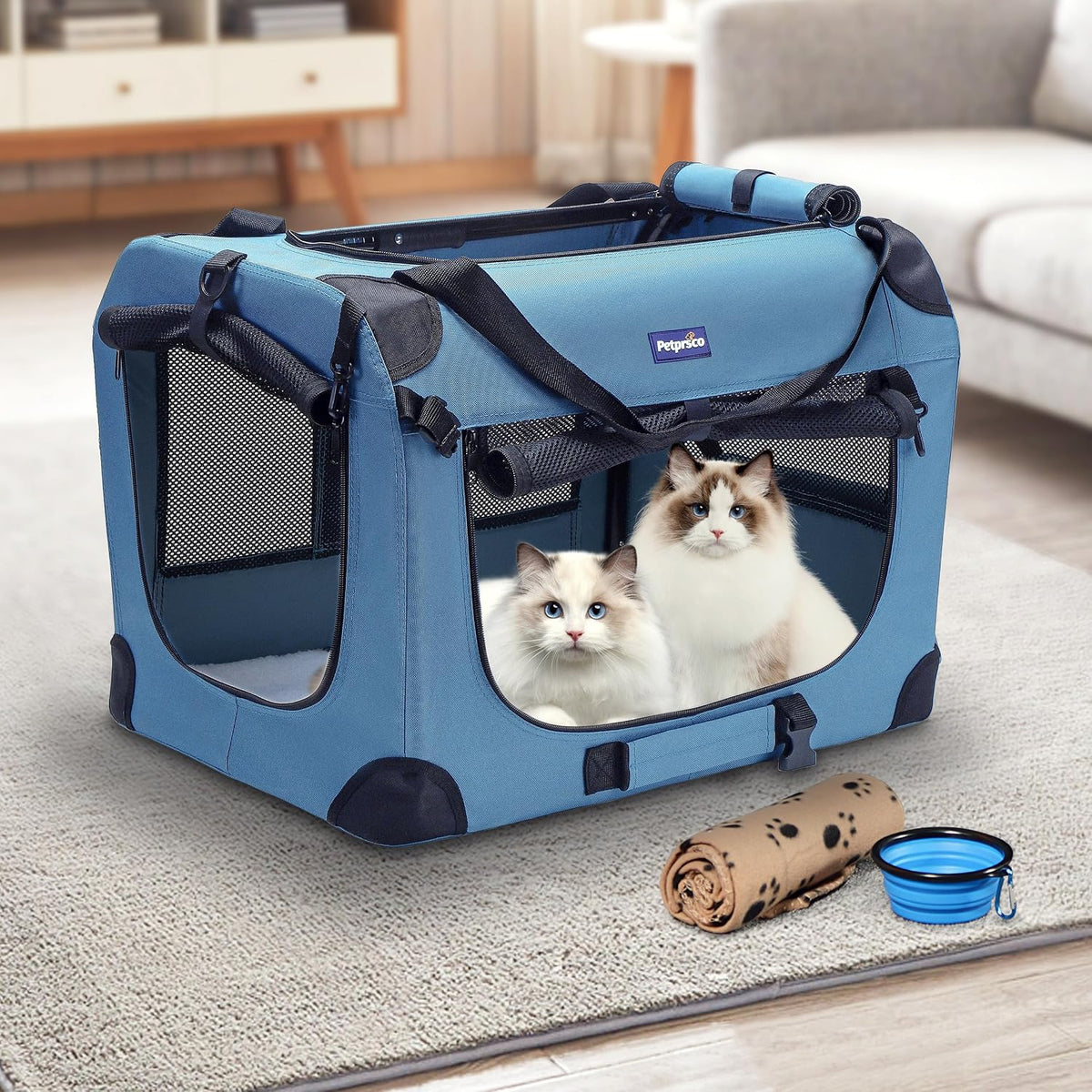 Portable Collapsible Pet Crate, 24" Soft Pet Crate for Car Travel