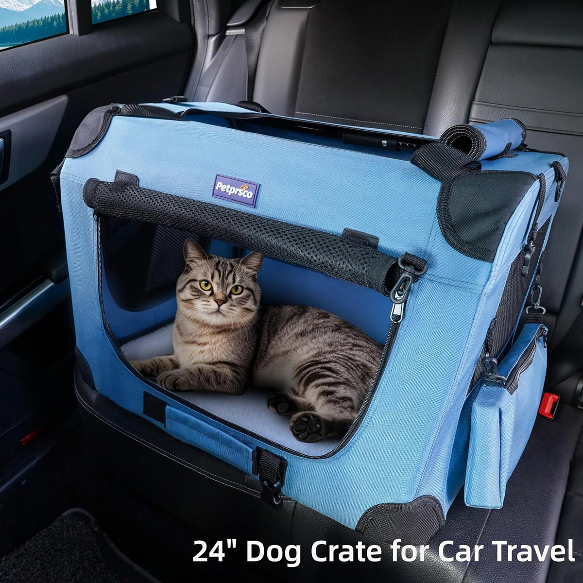 Portable Collapsible Pet Crate, 24" Soft Pet Crate for Car Travel