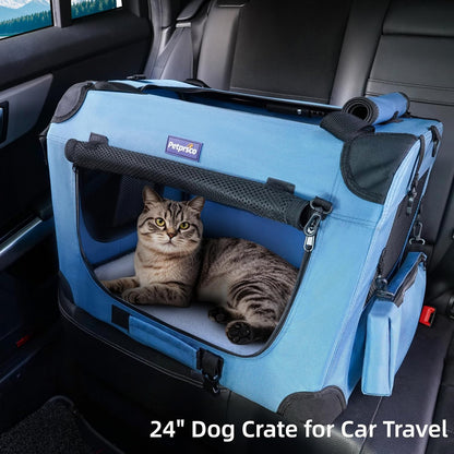 Portable Collapsible Pet Crate, 24" Soft Pet Crate for Car Travel