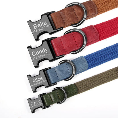 Customizable Nylon Dog Collar - Engraved Name ID Buckle Necklace for Small to Large Dogs