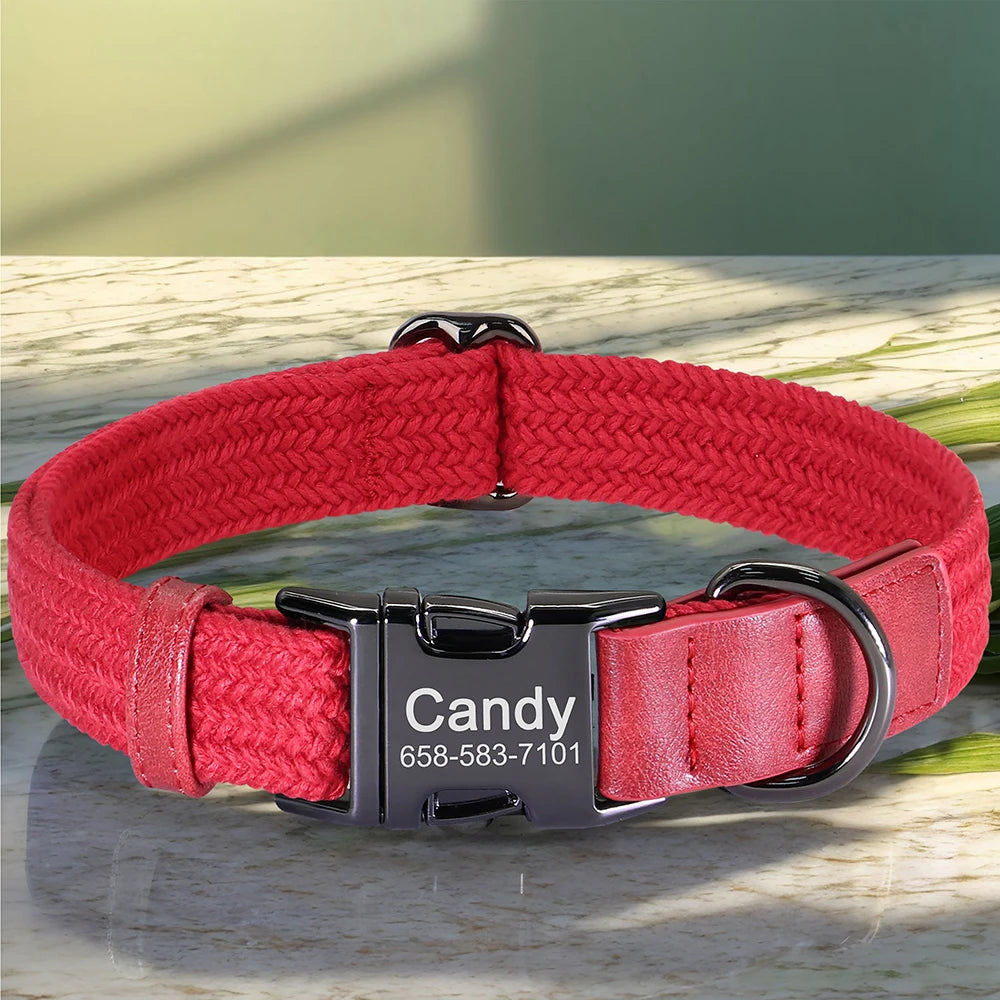 Customizable Nylon Dog Collar - Engraved Name ID Buckle Necklace for Small to Large Dogs