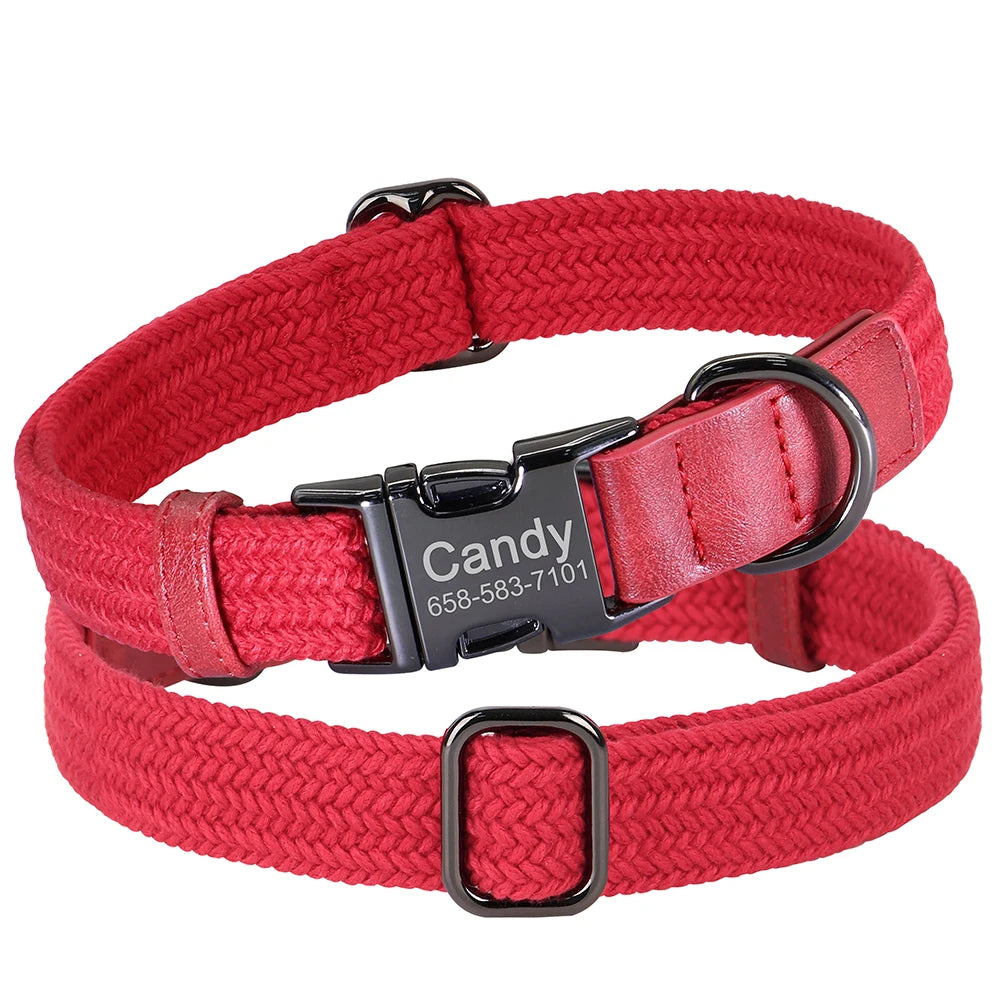 Customizable Nylon Dog Collar - Engraved Name ID Buckle Necklace for Small to Large Dogs