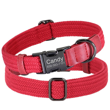 Customizable Nylon Dog Collar - Engraved Name ID Buckle Necklace for Small to Large Dogs
