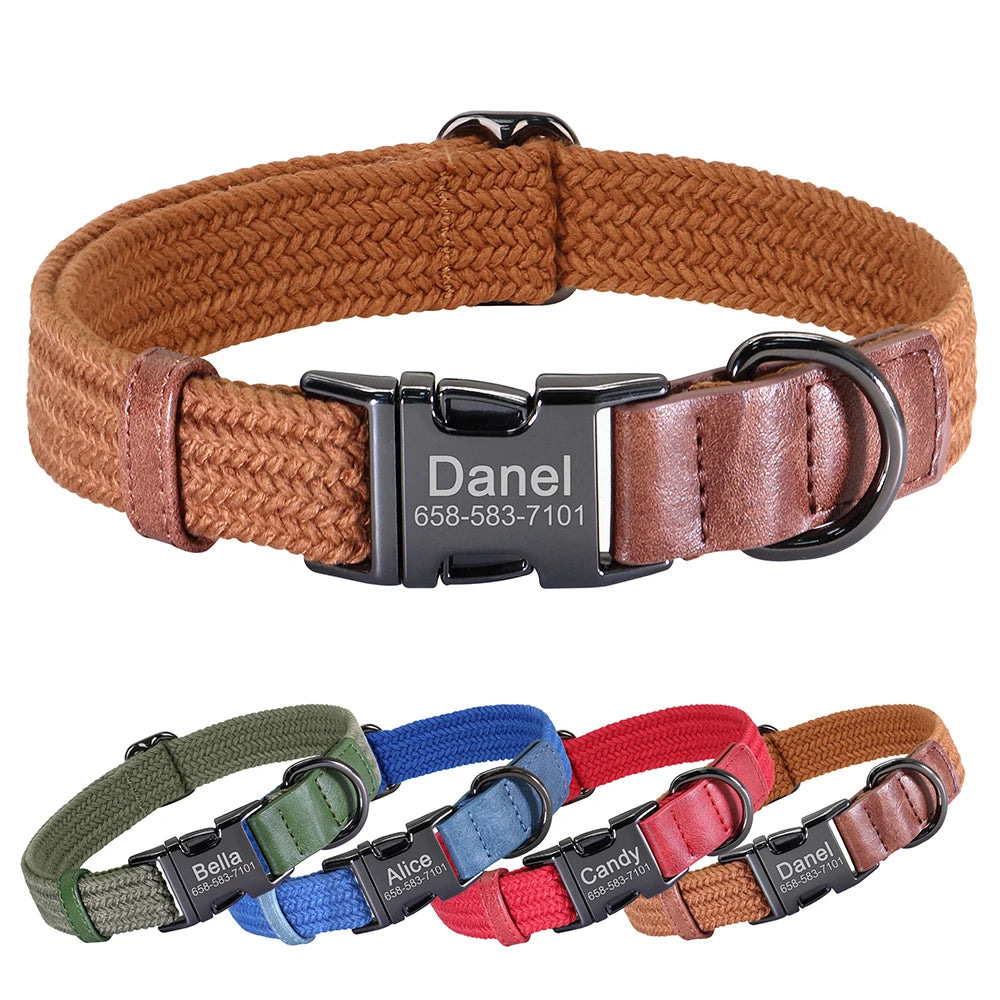 Customizable Nylon Dog Collar - Engraved Name ID Buckle Necklace for Small to Large Dogs