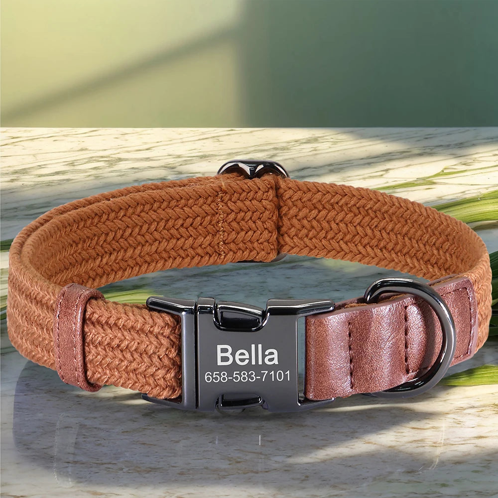Customizable Nylon Dog Collar - Engraved Name ID Buckle Necklace for Small to Large Dogs