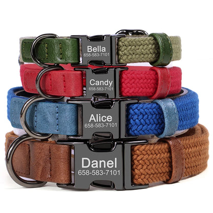 Customizable Nylon Dog Collar - Engraved Name ID Buckle Necklace for Small to Large Dogs