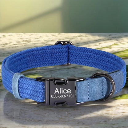 Customizable Nylon Dog Collar - Engraved Name ID Buckle Necklace for Small to Large Dogs